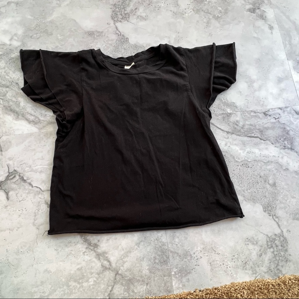 Tresics Black Flutter Sleeve Jersey Crop Top Size Small‎